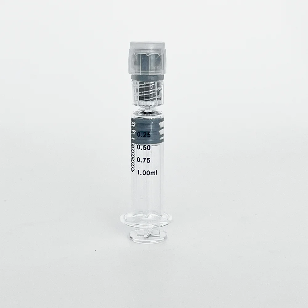 1ml glass syringe with Child resistant luer lock tip With Plastic plunger Empty Cosmetic applicator oil prefilled