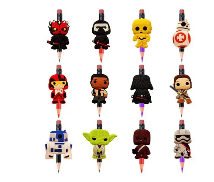 Cartoon Figures Pencil Topper Straw Charm Pens Accessories students Supplies Pencil Grip Pen Holders Kids Gifts