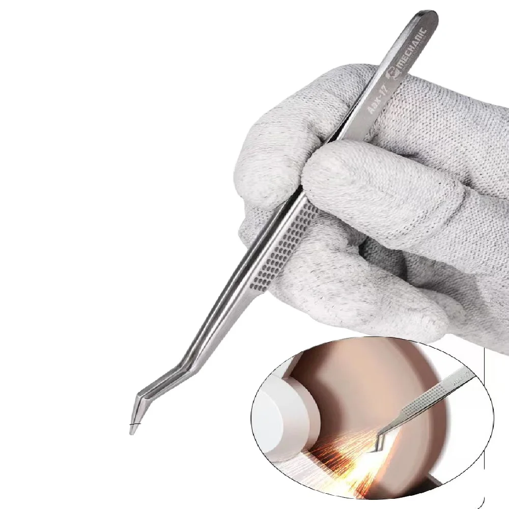 MECHANIC Aax-17 Non-magnetic Stainless Steel High Hardness Anti-Corrosion Precision Tweezers Electronic Component Repair Tool