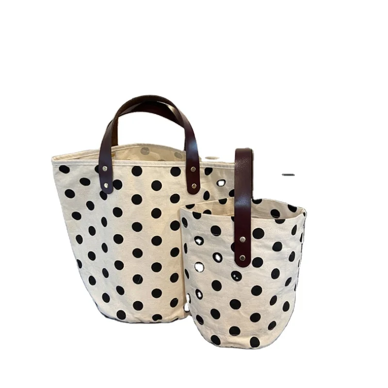 
Hot Sale Fashion Cute Shopping Dot Canvas Bucket Bag Canvas Tote Bag 