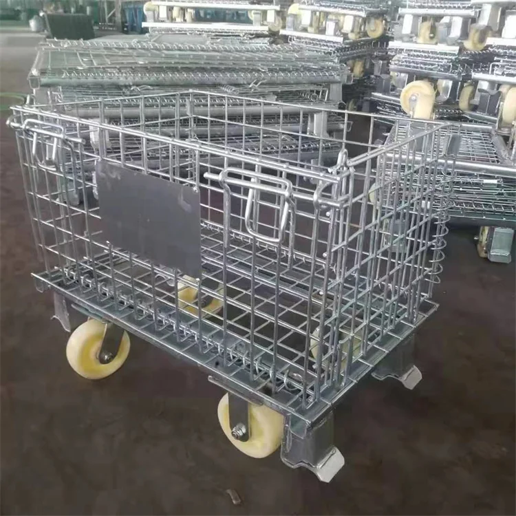Sale stackable steel wire mesh steel storage cage wheel on storage cage metal box metal wire mesh pallet container