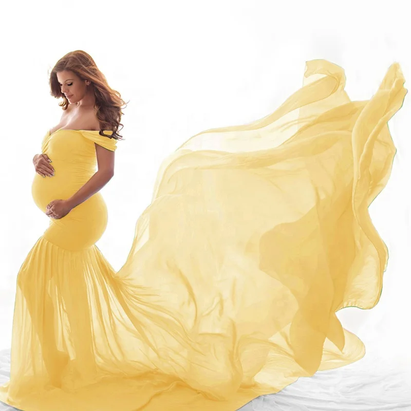 MASANON Wholesale Sexy Off Shoulder Maternity Photo Shoot Dress Pregnant Women Maxi Dresses Maternity Photoshoot Dress