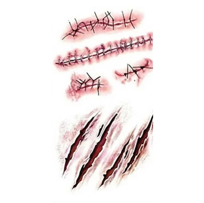 Wound Stitches Scar Special Effects Makeup Waterproof Prank Halloween Temporary Tattoos Paste Tattoos Stickers