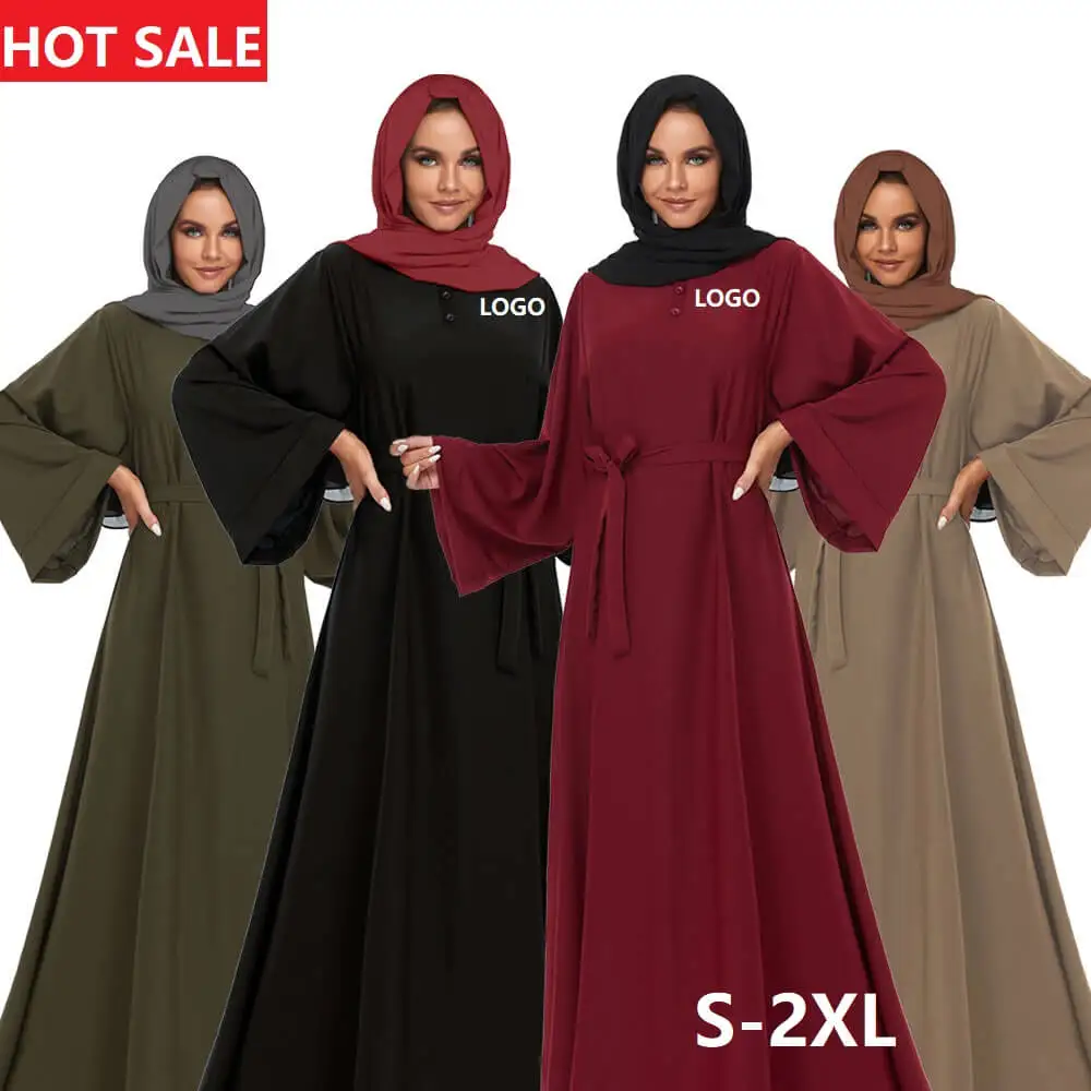 Eid Abaya Dubai Turkey Modest Kaftan Islamic Muslim Clothing Solid Islamic Long Wearing Belt Nida Dress Women Dubai Abaya