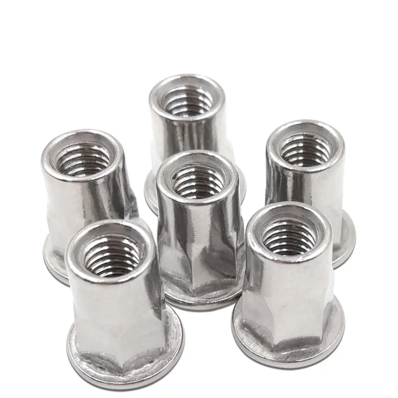 YH  Flat Head 10-24 1/4-20 Rivnut Yellow Zinc Close End Aluminum Hex Blind Rivet Nut Small Flange Head Alu