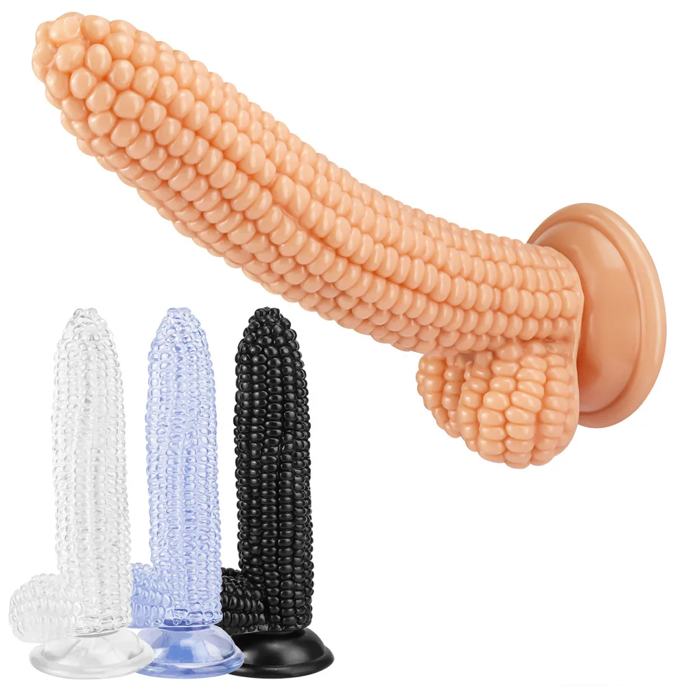 Strong Suction Cup Anal Plug With Corn Cob Design Transparent Dildo Featuring Fruit Vegetable Abnormities Sexual Products