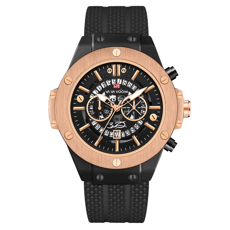 VAVA VOOM Mens Watches Luxury Rose Gold Business Quartz Wristwatch Silicone Strap Calendar relogio masculino Dropshipping 2019