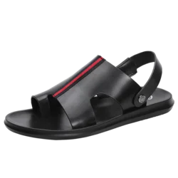 Удобная повседневная обувь, мужские сандалии с резиновой подошвой, стильный внешний вид из натуральной кожи