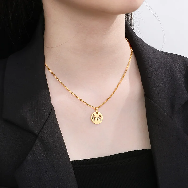 Kalen Charm Jewelry Round Hollow DIY Pendant Stainless Steel Girls and Boys My Family Pendant