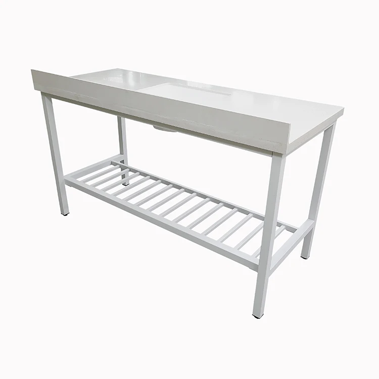 Stainless Steel Bathroom Vanity with Single Sink Quartz Top White Metal Base Open Shelf