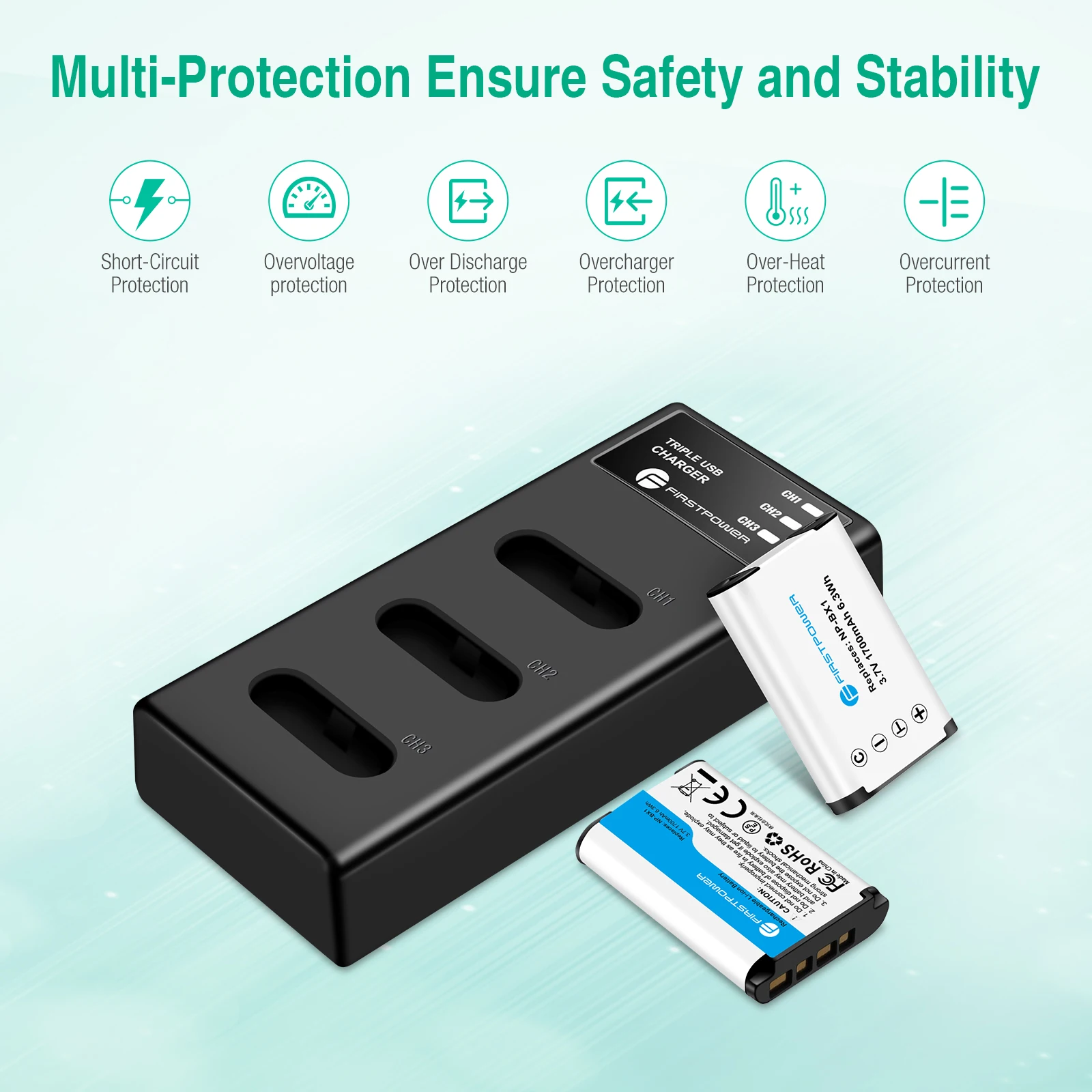 Safety 3 Pack Camera NP-BX1 Rechargeable Lithium-ion Batteries Micro USB Type-C Triple Slot LED Charger