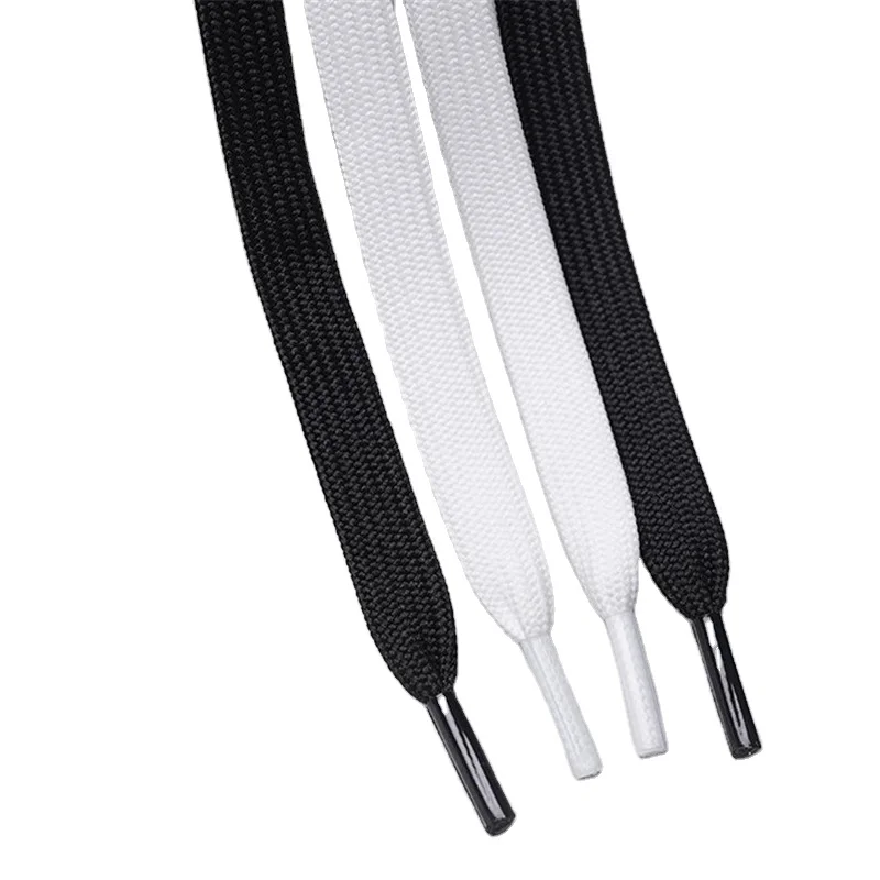 Classic Black And White Factory Wholesale Canvas Shoe Laces Custom Color Polyester Flat Shoelaces Roll