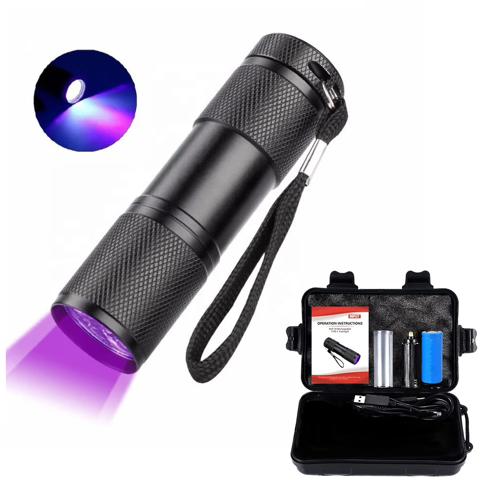 Aluminum Alloy Mini led torch flashlight Promotion Gift 9leds Mini 395nm UV White Light flashlight