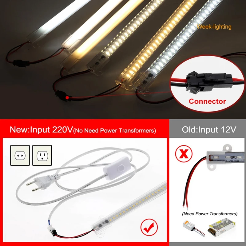 LED Bar Light 220V High Brightness Waterproof LED Tube 50cm 30cm 72LEDs LED Fluorescent Tubes Kitchen Home Decor LED Bar Strip