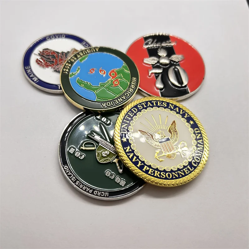 Cheap custom colorful design coins silver plating 3D UV printing metal challenge coins