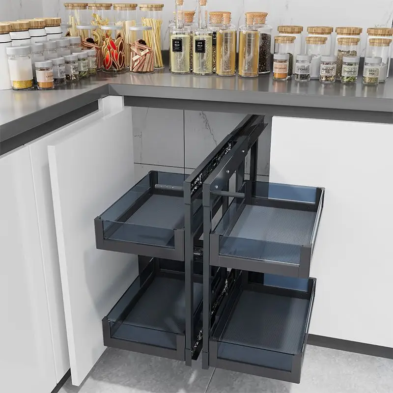 Spot Wholesale Kitchen Universal Magic Corner for Kitchen Cabinet Blind Corner Swing Tray Pull Out Cabinet Magic Corner Basket