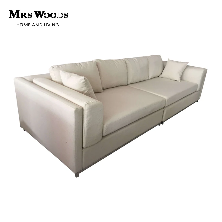 MRS WOODS Hot Selling Modern Design Wooden Cozy Recliner Sofa Natural Linen Upholstered English Living Room Sofa