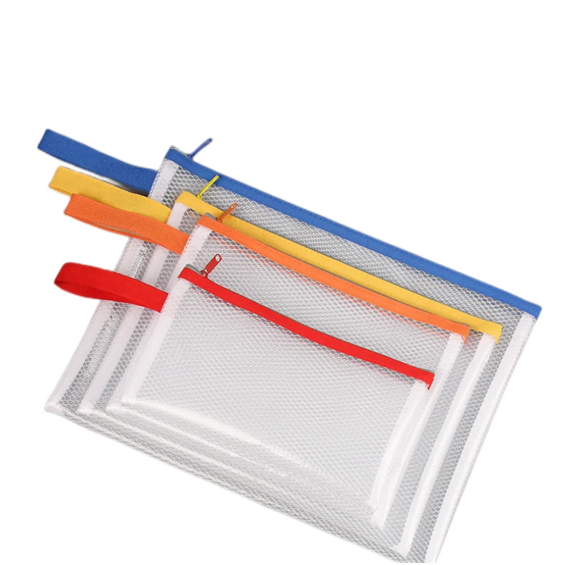 Waterproof A4 A5 A6 Plastic Zipper File Wallet Mesh Document File Bag PVC File Bag With Zipper Lock