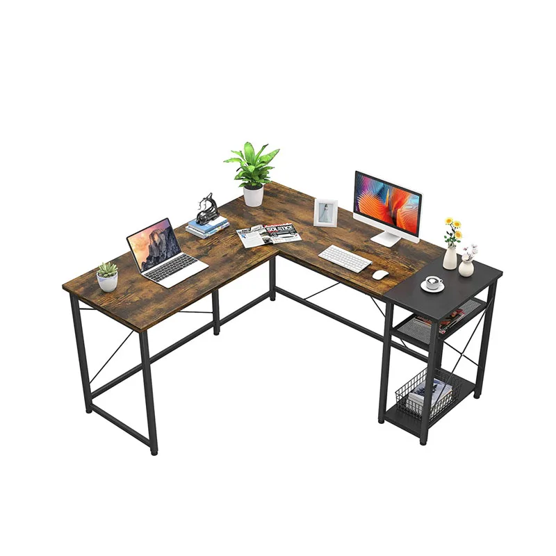 Rustic Brown/Black L-Shaped Large Gaming Desk 2 Person Table for home office Computer desk Writing Gaming Gamer Command Center
