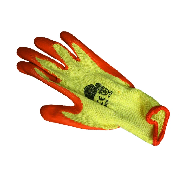 yellow saftey welding mechanic polyester pu coated ruber hand gloves for labour work guantes