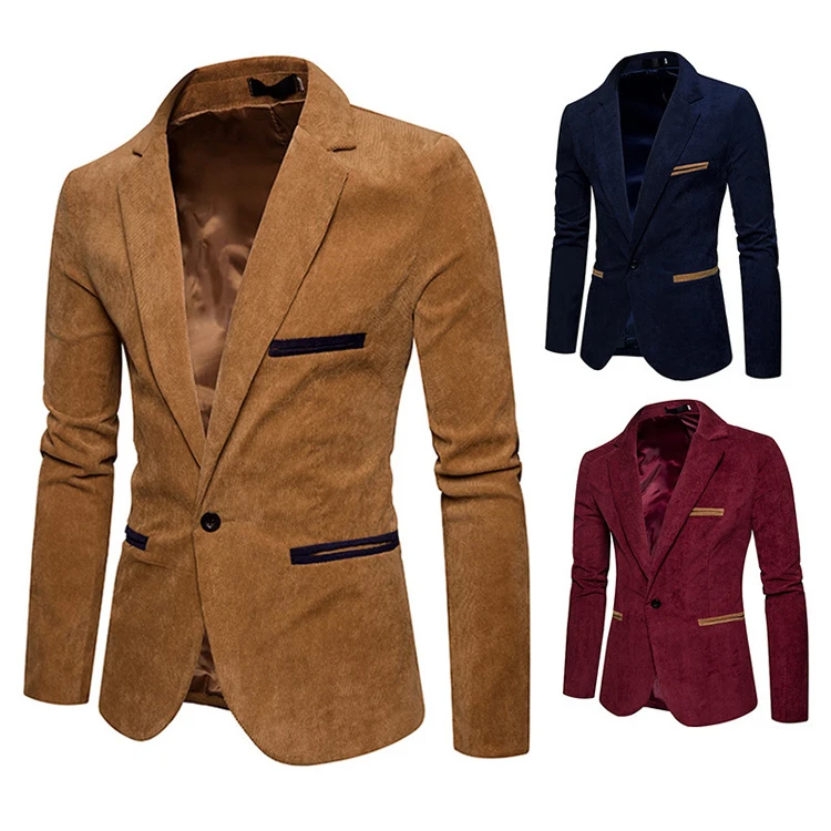 Wholesale New Fashion Lapel Single  Button Unique Corduroy Men Blazer