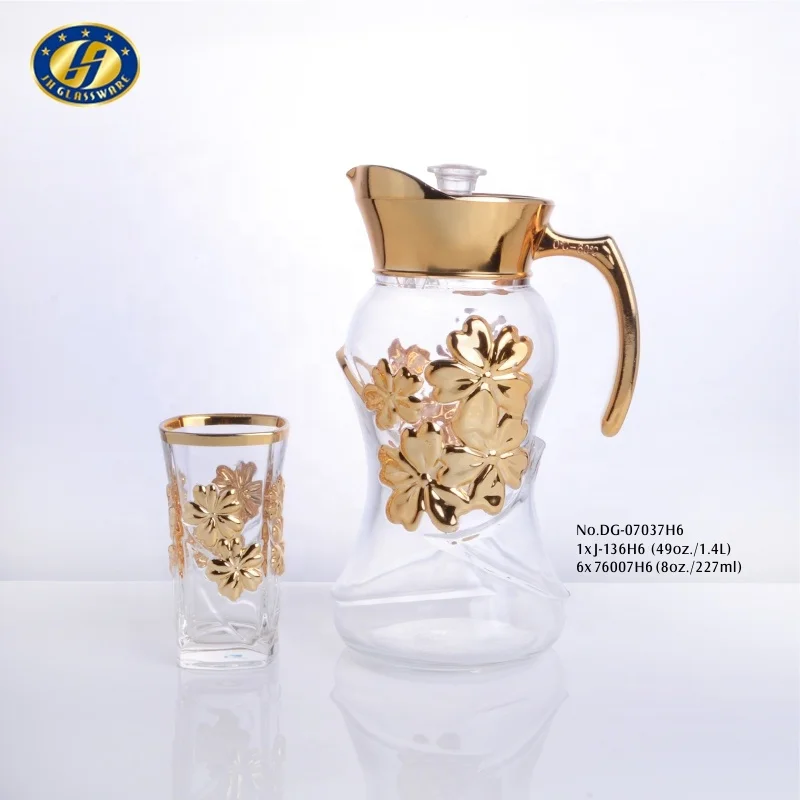 7 унций стакан + 1,4 л кувшин цветочный дизайн золотой 7 шт. питьевой набор, наборы воды