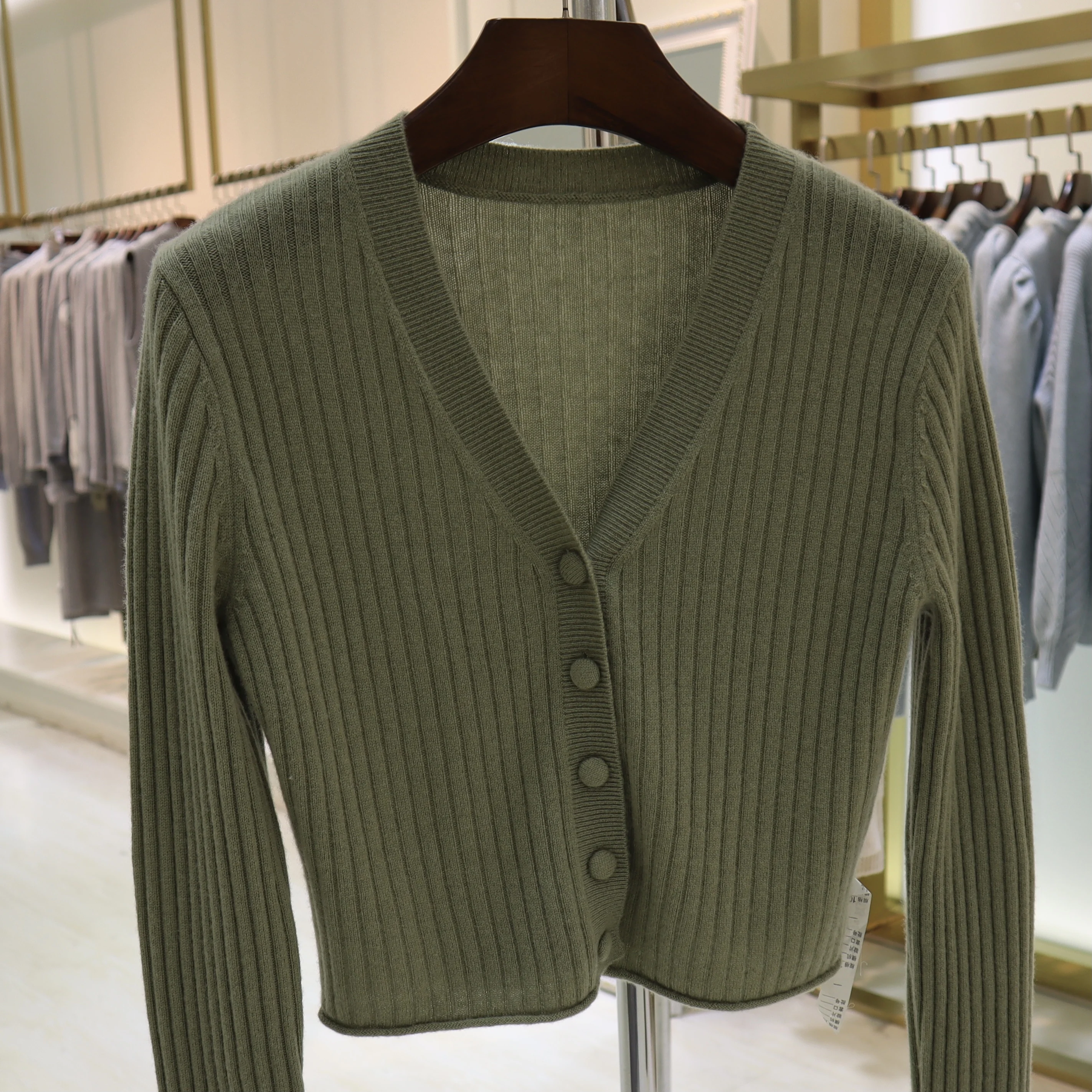 
Fresh and simple design v neck 100 cashmere fall cardigan sweaters for women 