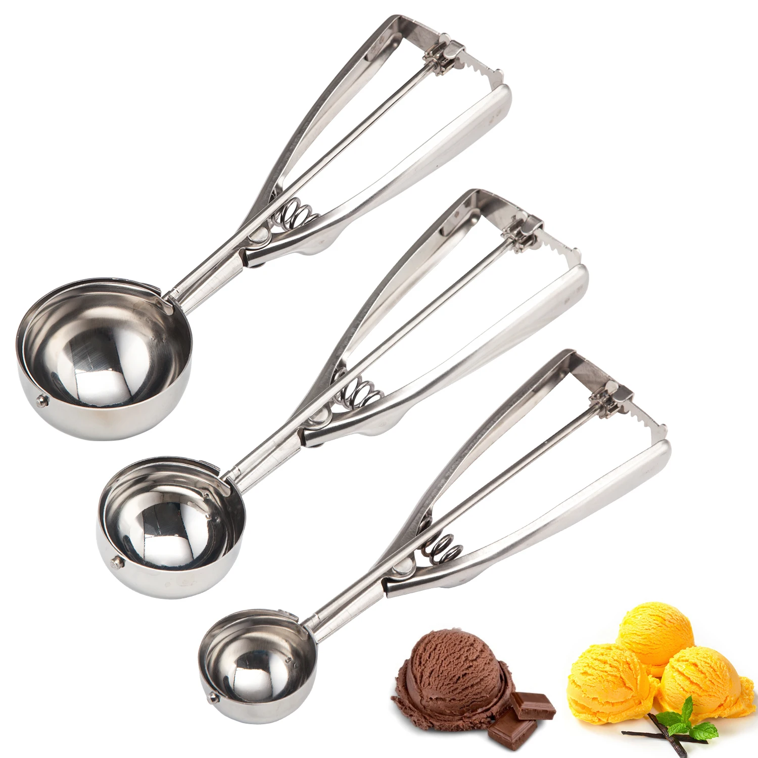 3 PCS Metal Ice Cream Scoop Trigger Cookie Scoop Set
