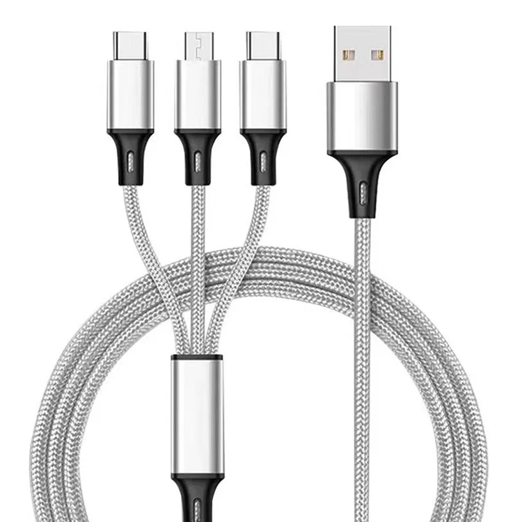Hot Sell 1.2M 3 In 1 Micro USB Type C Charger Cable Multi Usb Port Nylon Braid Usb Charging Cable For Mobile Phone Cables