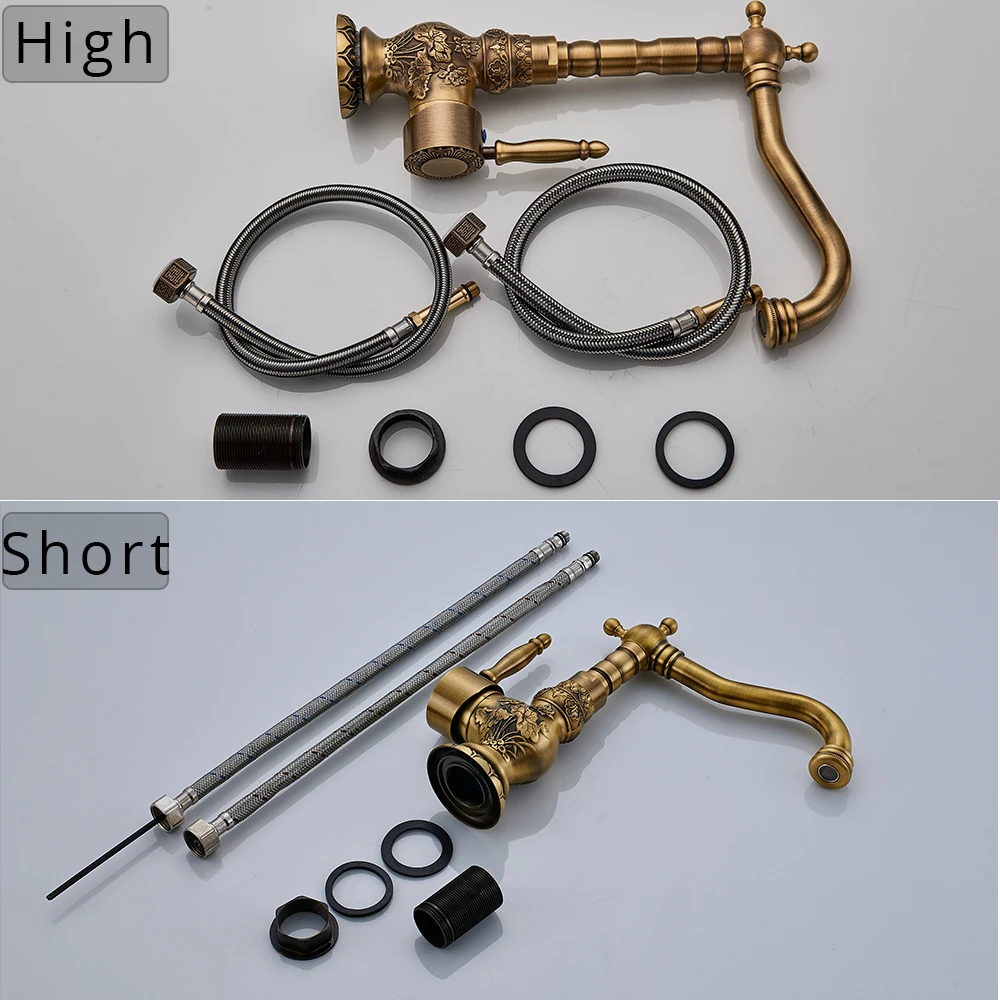 Antique Brass Basin Sink Faucets Single Handle Kitchen Basin Faucets Deck Mounted Hot&Cold Water Mix Tap