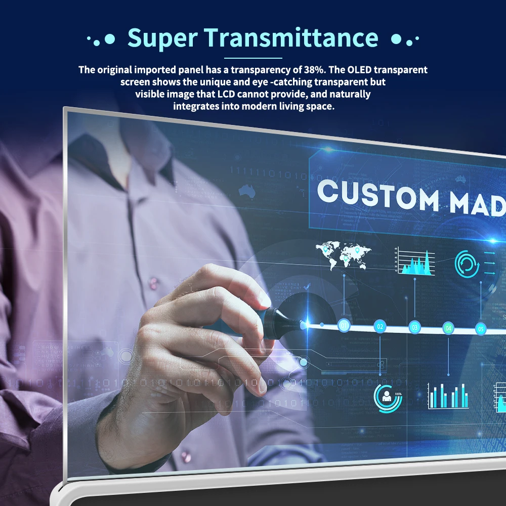 55-Inch Ultra-Thin Movable Touch OLED Smart Advertising Screen Transparent Windows for Education Shopping Mall Wayfinding