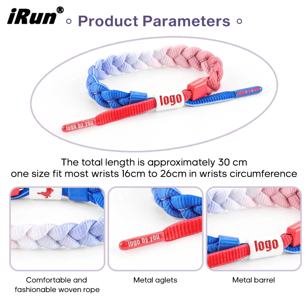 sunfei Custom Printed Logo Shoelace Bracelet designs Anime handmade Rope Shoelace Braided Bracelet adjustable rope bracelet