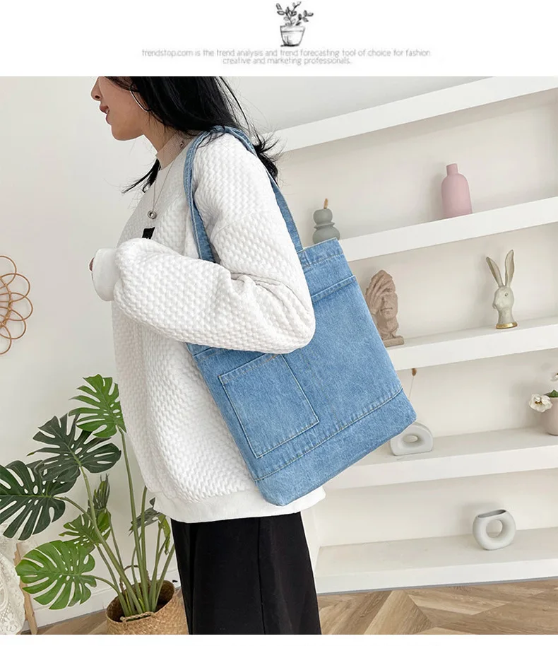Denim Shoulder Bag for Women Tote Bag Retro Crossbody Bag Large Capacity Purse