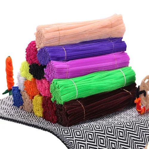 Factory Colorful chenille stem pipe cleanerscraft kindergarten toys educational chenille stems 6mm jumbo loopy fuzzy wire craft