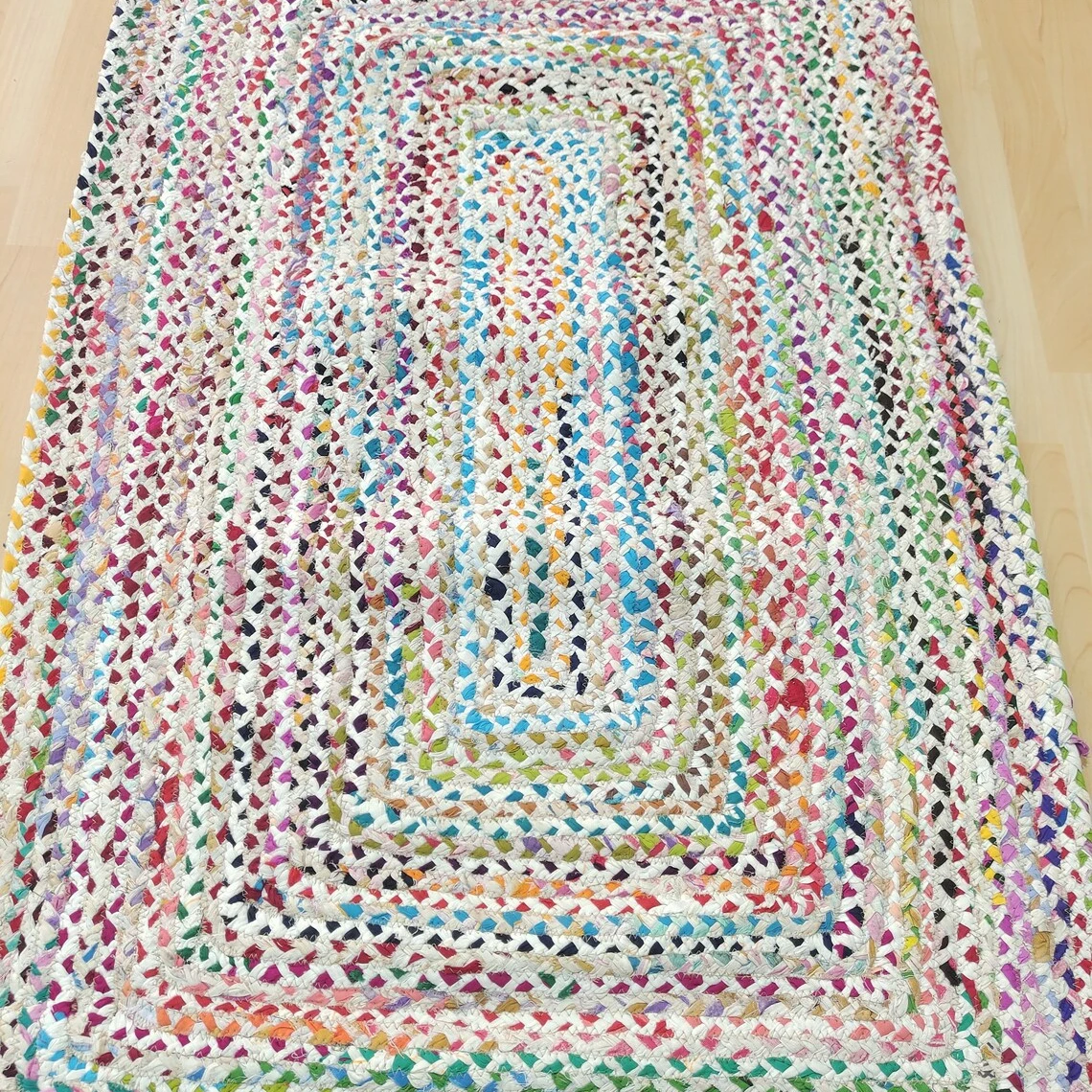 Multicolor Indian Cotton Jute Rugs Rectangular Shaped Hand Knotted Online Unique As Christmas Home Decorative Item