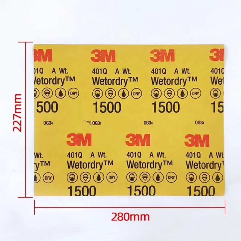 Large Sheet 227*280mm 3M 401Q Car Beauty Water Sandpaper Finish Polishing 1500 Grit Water Sand  Abrasive Spray Paint