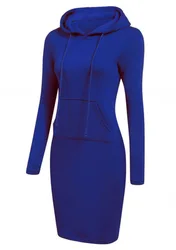 Женский пуловер из 100% полиэстера с длинным рукавом, облегающий Повседневный свитшот с капюшоном, платье, простые толстовки, худи, женские толстовки