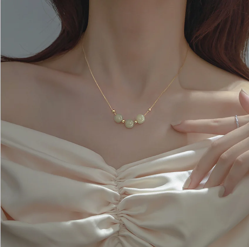Real Gold Plated Stainless Steel Necklace Jewelry Natural Jade Pendant Necklace For Women Girl