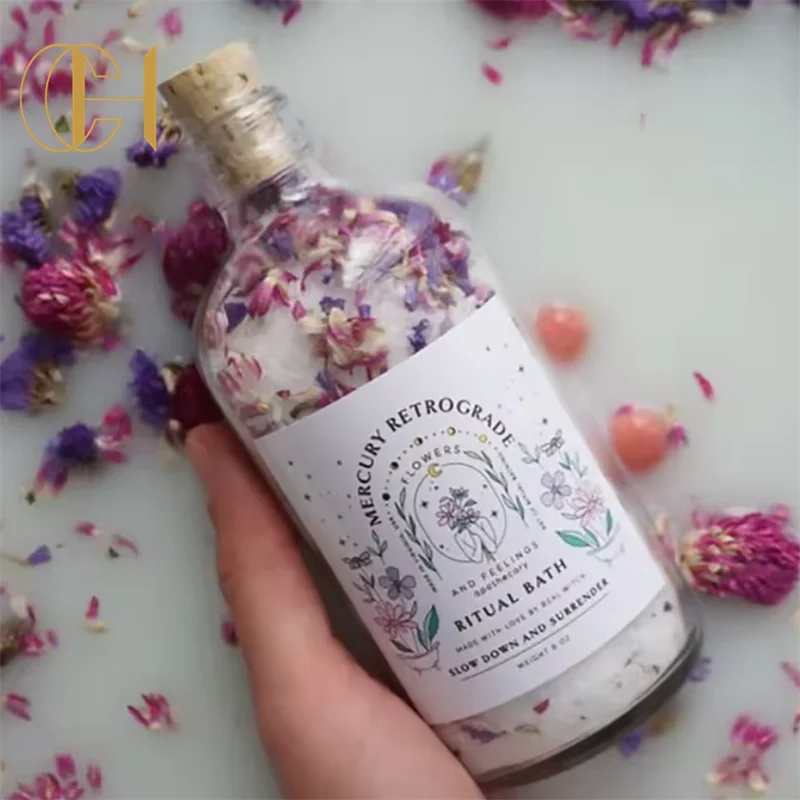 C&H Healing Flower Rose Bath Salts Gift Set Glass Bottle Nature Sea Colorful Bath Salt