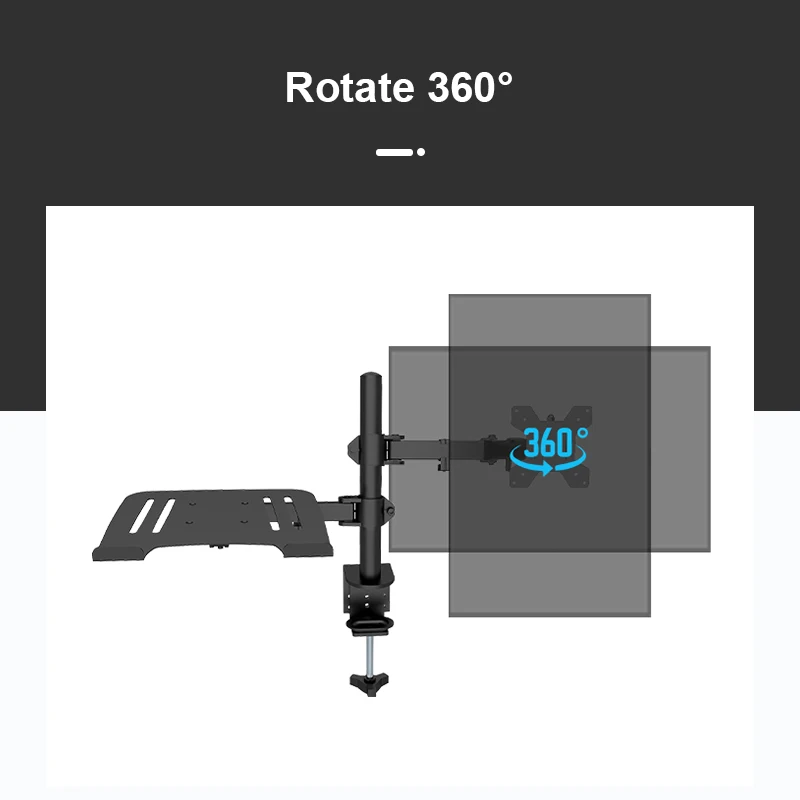 Adjustable Monitor Mount with Laptop Stand and C-Clamp Installation Monitor Arm for 13-27 inch LCD