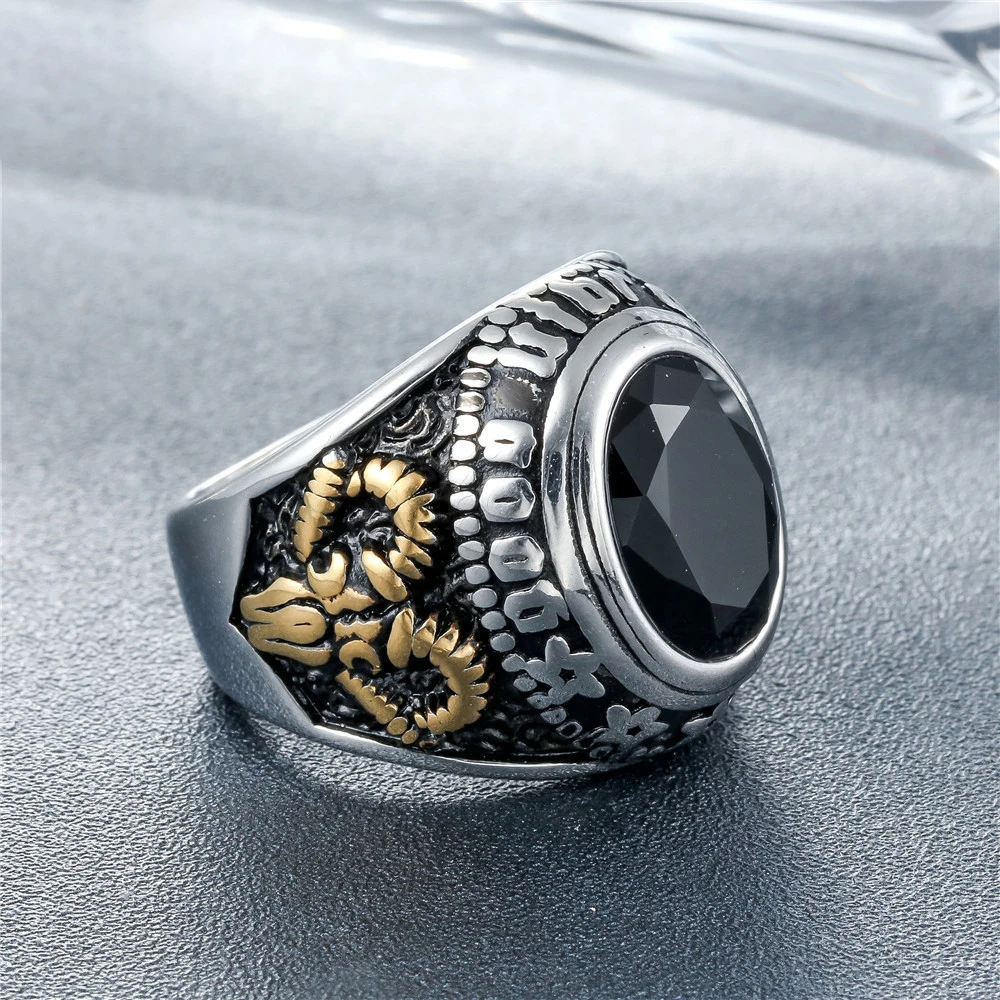 Wholesale Retro Vintage Punk Mens U.S. Soldier Army Gemstone Stainless Steel Male Rings