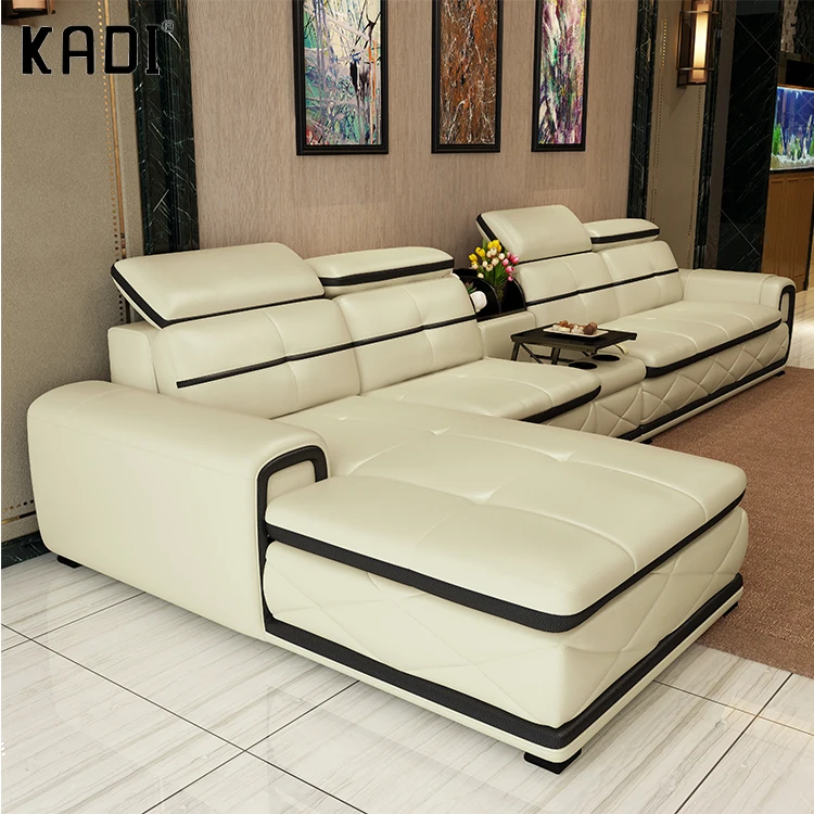 2021 Hot sell modern white leather sofa for living room with Wireless speaker function Italy leather sofa set