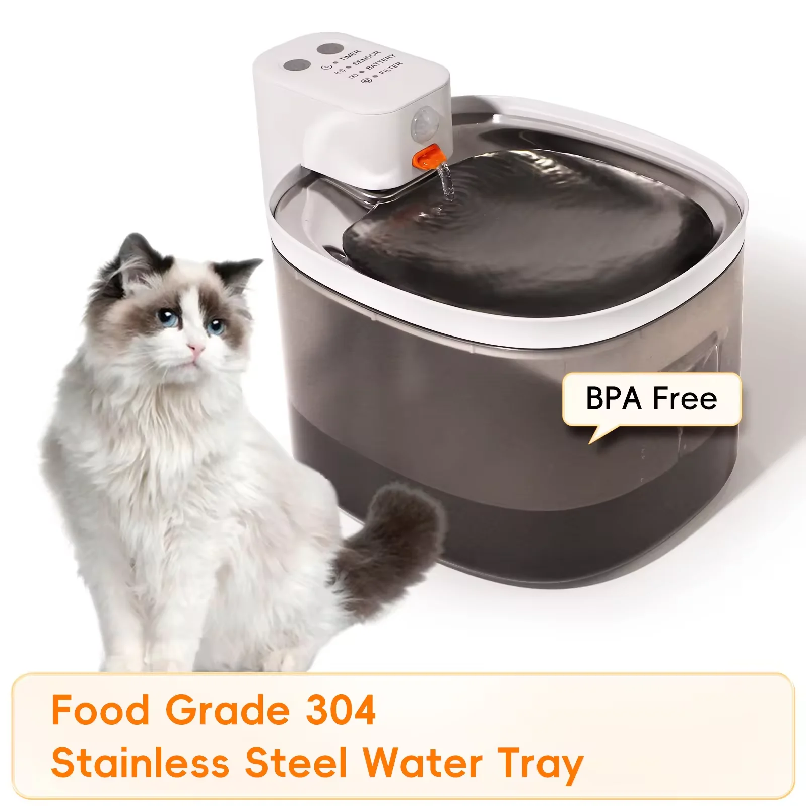 OEM Stainless Steel Tray Automatic Cat Feeder 3L Large Water Fountain Low Consumption Sensor Pet Drinking Water Dispenser