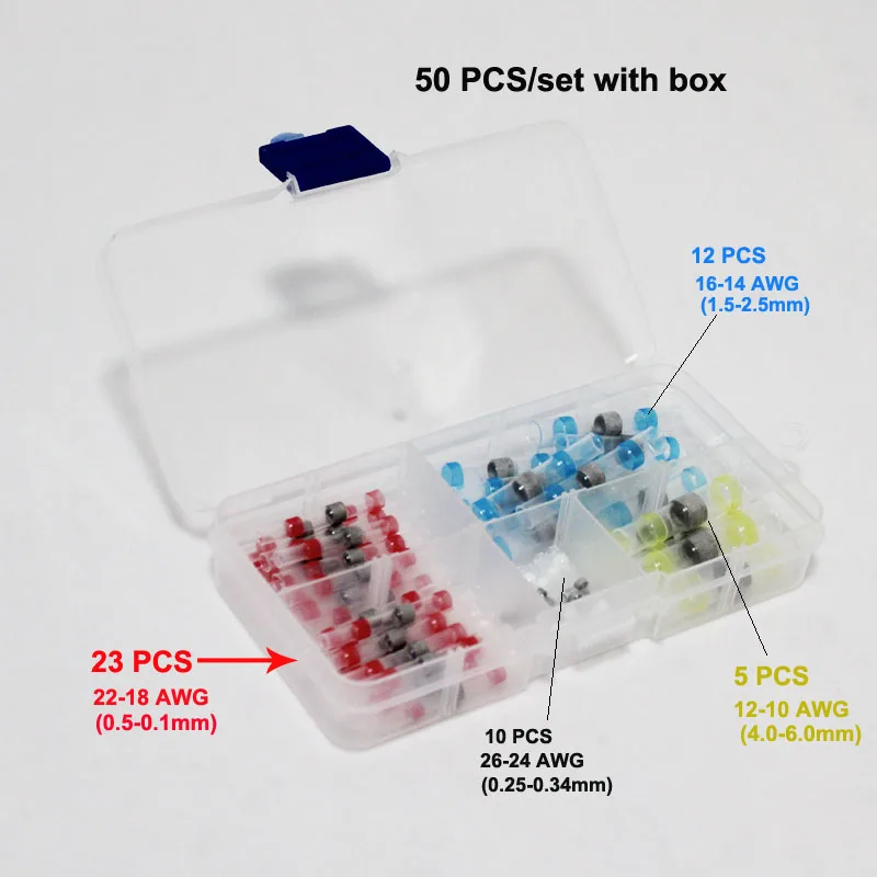50/100 pcs Solder Seal Wire Connector kits Heat Shrink Connectors Terminals Crimp Insulated Electrical Butt