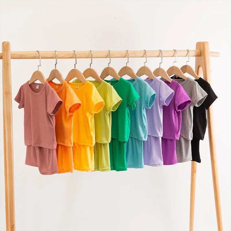 Модная летняя одежда для малышей для детей хлопковая футболка для мальчиков и девочек ярких цветов комплекты одежды