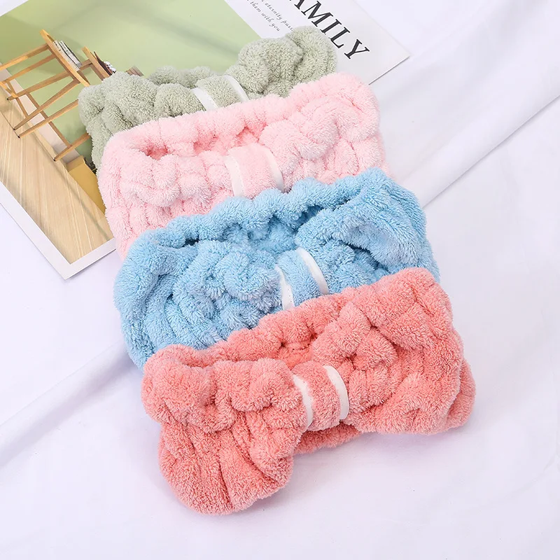 
Beaupretty Coral Bowknot Headband Fleece Bow Turban Elastic Makeup Hairband Spa Facial Bath Hair Band 