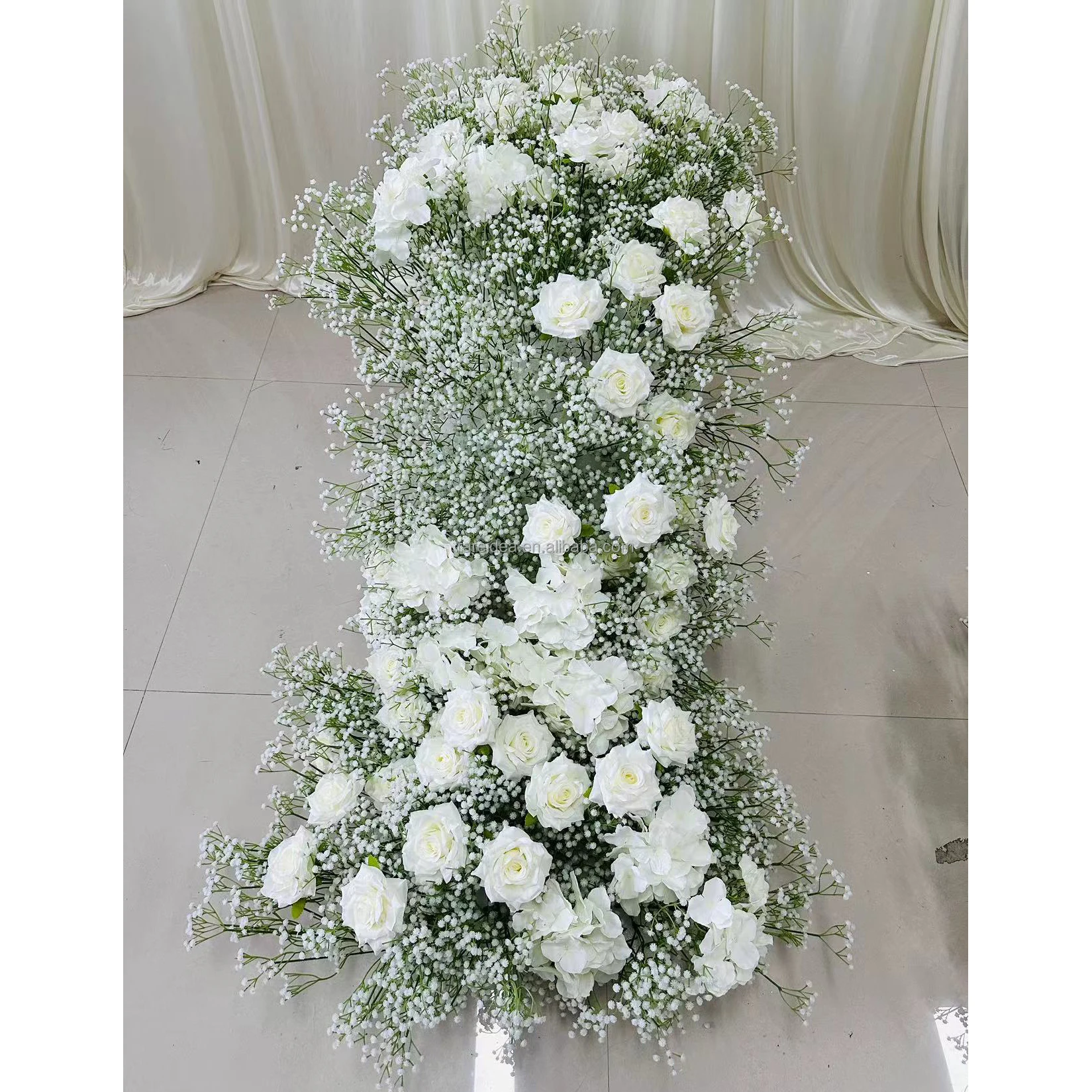 Wedding Flower Runner Decoration Babysbreath Flower Runner  White Rose Floral Panel Wedding Centerpiece