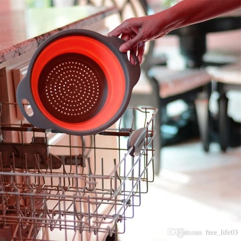 2pcs Multifunction Foldable Silicone Colander Creative Drain Basket Kitchen Strainer Tools Vegetable Fruit Wash Basket Filter Cl