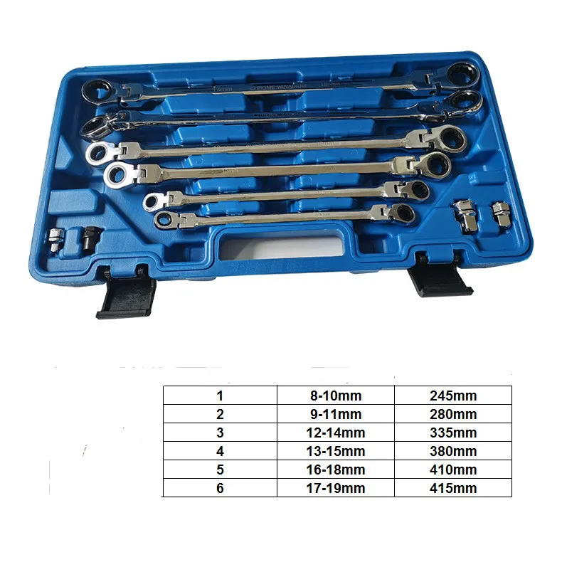 10 Pcs Metric Extra Long Double End Flex Head Aviation Wrench Ratchet Wrench Spanner Set 8mm-19mm Chrome Vanadium Steel