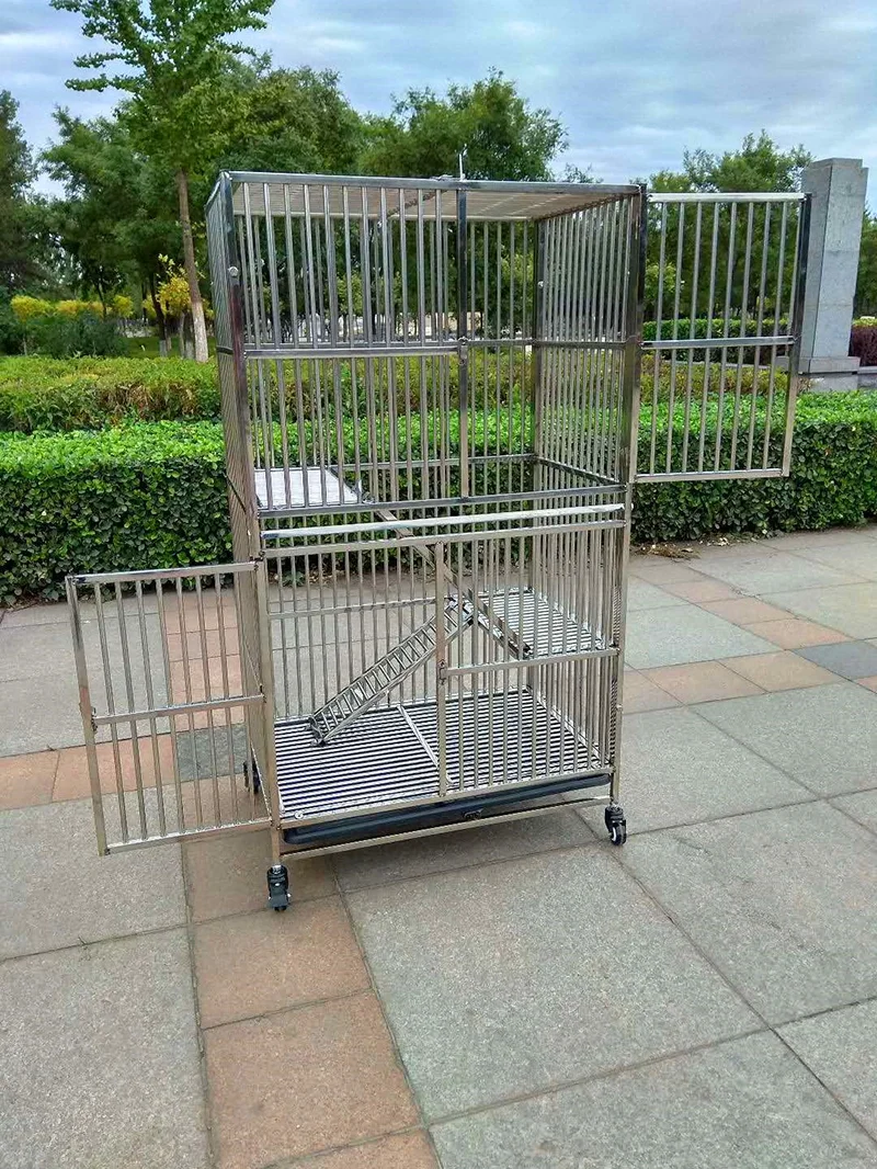 3-layer Household Pet Habitat Cat Villa Houses Cage Wooden Case Metal Large Stainless Steel Animal Sustainable Button 2pcs Lize